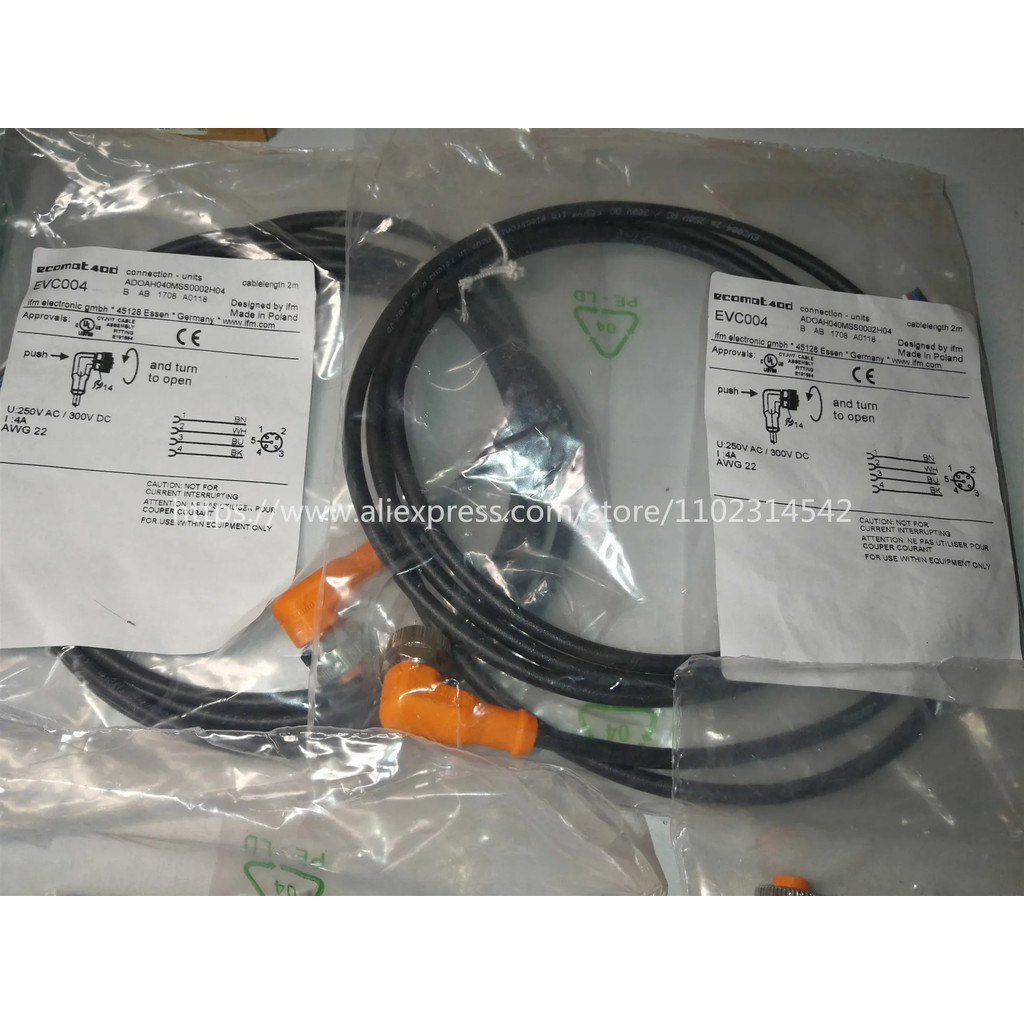 สายเชื่อมต่อของแท้ใหม่จาก IFM พร้อมซ็อกเก็ต EVC004 EVC003 EVC001 EVC005 EVC002 EVC006