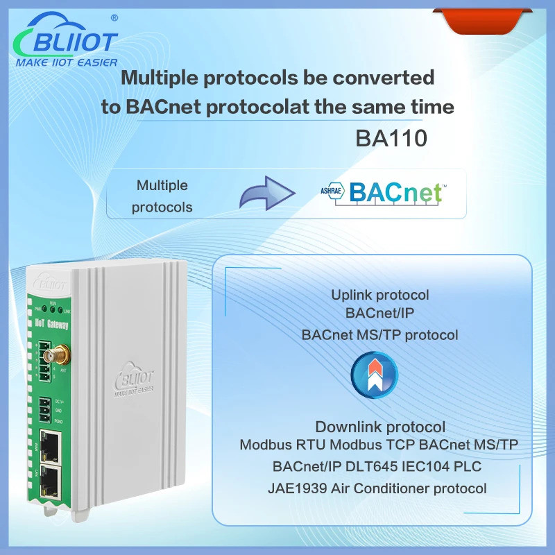 เกตเวย์โปรโตคอลอุตสาหกรรม Bliiot Modbus RTU Modbus TCP DLT645 PLC ไปยัง BAet/IP อาคาร HVAC อีเธอร์เน