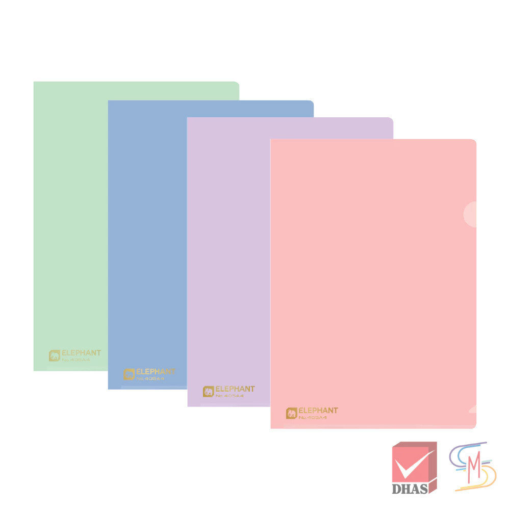 Elephant ตราช้าง แฟ้มใส แฟ้มซองพลาสติก No. 405A4 สีพาสเทล