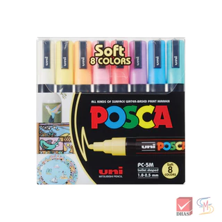 Uni ยูนิ ปากกา ปากกามาร์คเกอร์ Posca PC-5M SOFT 8 สี จํานวน 1 เซต