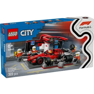 LEGO City 60443 F1 Pit Stop & Pit Crew with Ferrari Car (322pcs.), Building Blocks, Kids Toy