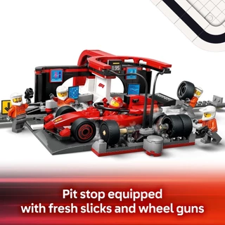 LEGO City 60443 F1 Pit Stop & Pit Crew with Ferrari Car (322pcs.), Building Blocks, Kids Toy