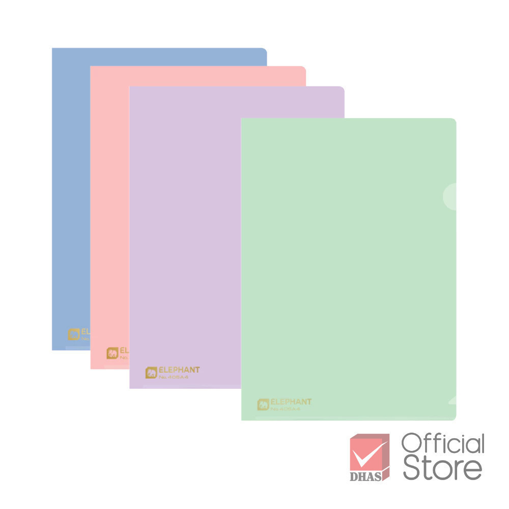 Elephant แฟ้มใส แฟ้มซองพลาสติก No. 405 A4 สีพาสเทล จำนวน 12 ซอง