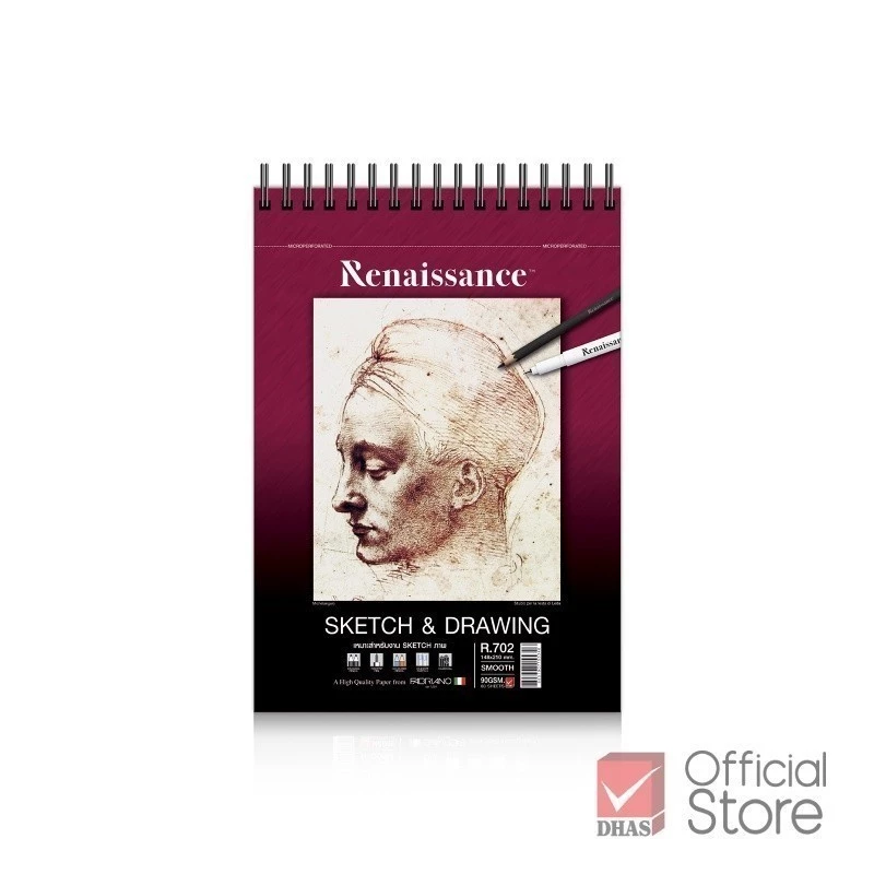 Renaissance สมุดวาดเขียน สมุดสเก็ตช์ 90 แกรม A5 ผิวเรียบ R-702 ร้อยลวด จำนวน 1 เล่ม