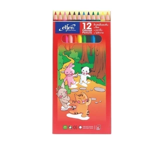 Elfen สีไม้ ดินสอสีไม้ 12 สี แท่งยาว ระบายลื่น – จำนวน 1 กล่อง