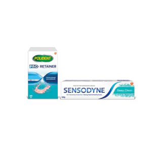 POLIDENT PRO RETAINER 30'S + SENSODYNE DEEP CLEAN 100G โพลิเดนท์ โปร รีเทนเนอร์ 30 เม็ด และเซ็นโซดายน์ ยาสีฟัน 100 กรัม