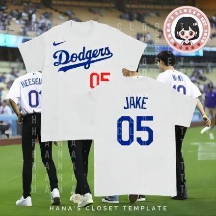 【hot tshirts】Enhypen Dodgers Jersey Number เสื้อยืดแรงบันดาลใจที่กำหนดเอง
