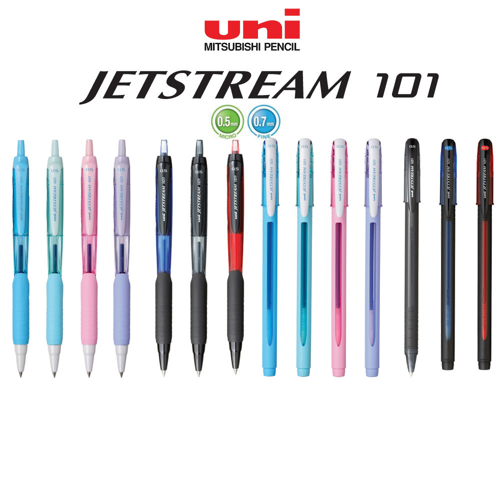 ปากกาลูกลื่น UNI JETSTREAM 101 แบบกดและปลอก ขนาด 0.5 และ 0.7 MM