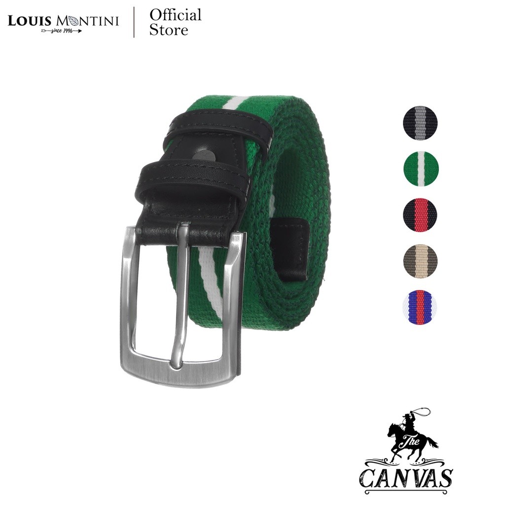 Louis Montini เข็มขัดผ้า แคนวาสผสมหนังแท้ เข็มขัดผู้ชาย เข็มขัดแฟชั่น Canvas Belt MCT19