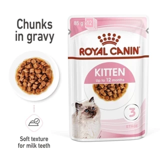 [ยกกล่อง 12 ซอง] Royal Canin Kitten Pouch Gravy อาหารเปียกลูกแมว อายุ 4-12 เดือน (ซอสเกรวี่, Wet Cat Food, โรยัล คานิน)
