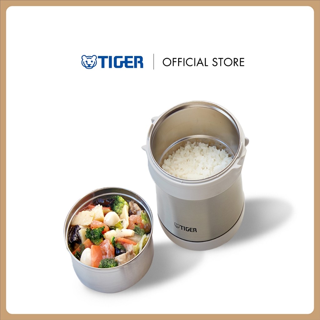 TIGER กล่องข้าวสุญญากาศ เก็บความร้อน (ของแท้/Japan) แถมช้อน+ตะเกียบ สแตนเลส 304 รุ่น LXB-A100