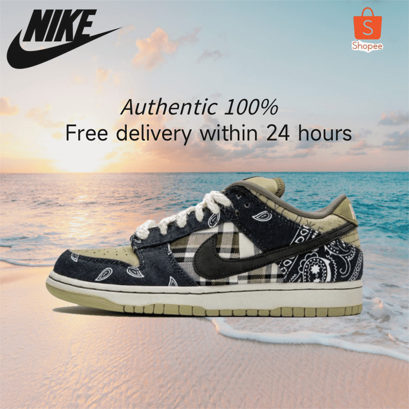 🔥ของแท้ ขายร้อน100%🥇SB Dunk Low "Travis Scott"ชาย หญิงแฟชั่นคู่รักสบายๆ ดอกไม้แคชวี รองเท้าบอร์ด
