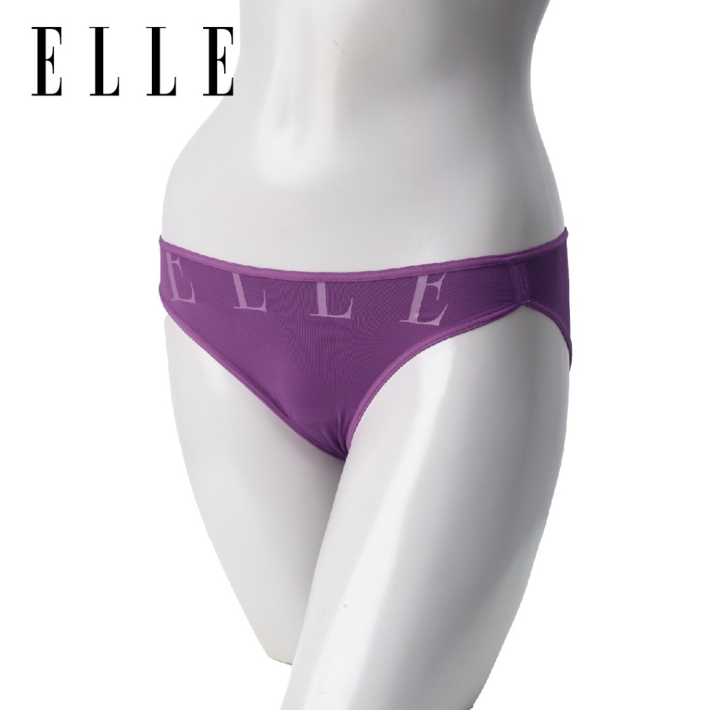 ELLE กางเกงชั้นใน ของแท้ ทรง BIKINI ผ้าไมโครไฟเบอร์ สกรีนลาย ELLE กุ้นยางแต่งสี รุ่นQU9090 SIZE M  L