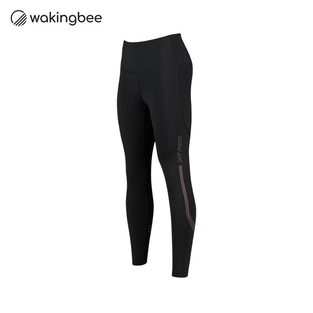 Wakingbee x Ari Track Tights (Black) เลกกิ้งใส่วิ่ง ผ้าเย็นใส่สบาย กระชับ แห้งไว กันยูวี เอวสูง มีกระเป๋าซ่อน มีเชือกผูก