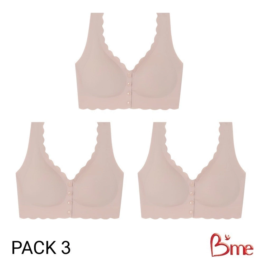B'me เสื้อชั้นในไร้ขอบ level 2 ฟองกลาง รุ่น ME1G34 (แพ็ก 3 ตัว) สีเบจ สีเขียว สีโอวัลติน คละสี