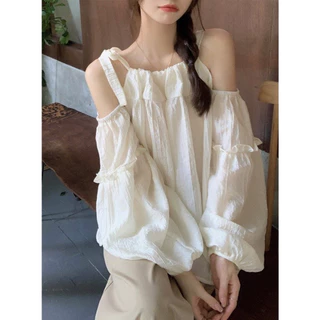(สาวอวบใส่ได้อกถึง 38) เสื้อผูกโบว์ไหล่สไตล์เกาหลี ทรงใหญ่สาวอวบใส่ได้🎀❤️เสื้อผ้าผู้หญิง