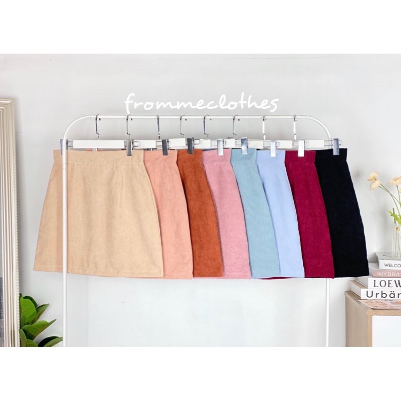 Frommeclothes💖กระโปรงทรงเอผ้าชาแนลดำล้วน(XS-5XL)