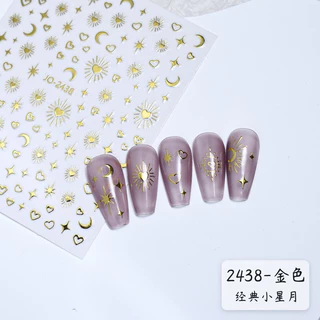 สติกเกอร์ติดเล็บ ลายพระจันทร์ ดวงอาทิตย์ ก้อนเมฆ สีทองเงิน สวยหรู แผ่นละ 9 บาท สินค้าพร้อมส่ง