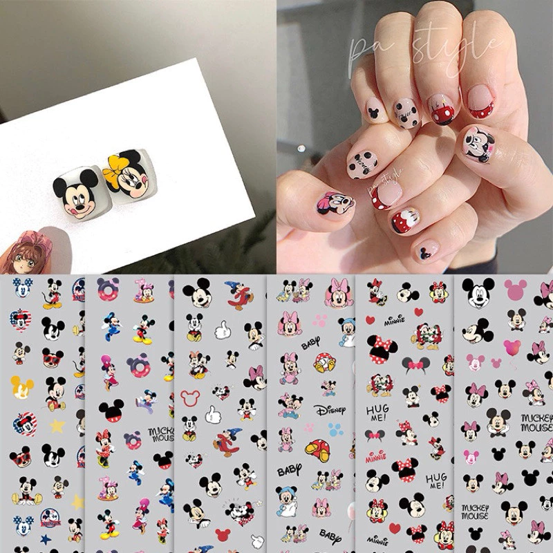 สติกเกอร์ติดเล็บ 3D ลายมิกกี้ มินนี่ มีให้เลือกทั้งหมด 6 แบบ สินค้าพร้อมส่ง