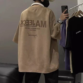 TLHGQ เสื้อยืดคอกลม แขนสั้น หนังกลับ ลําลอง สไตล์เรโทร อเมริกัน สตรีท อินเทรนด์ เหมาะกับฤดูร้อน สําหรับผู้ชาย