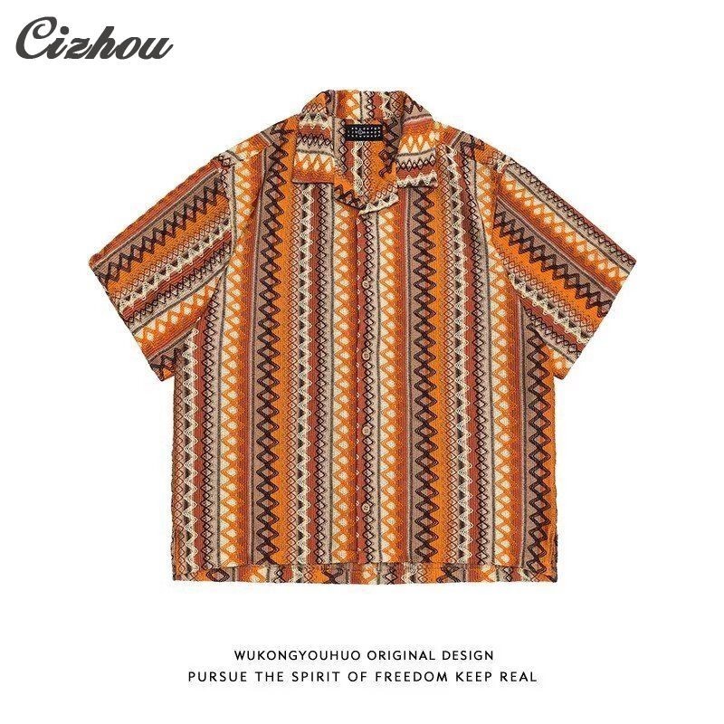 เสื้อแขนสั้นทรงหลวมมีสไตล์ลายชนเผ่าเฉพาะสําหรับฤดูร้อน