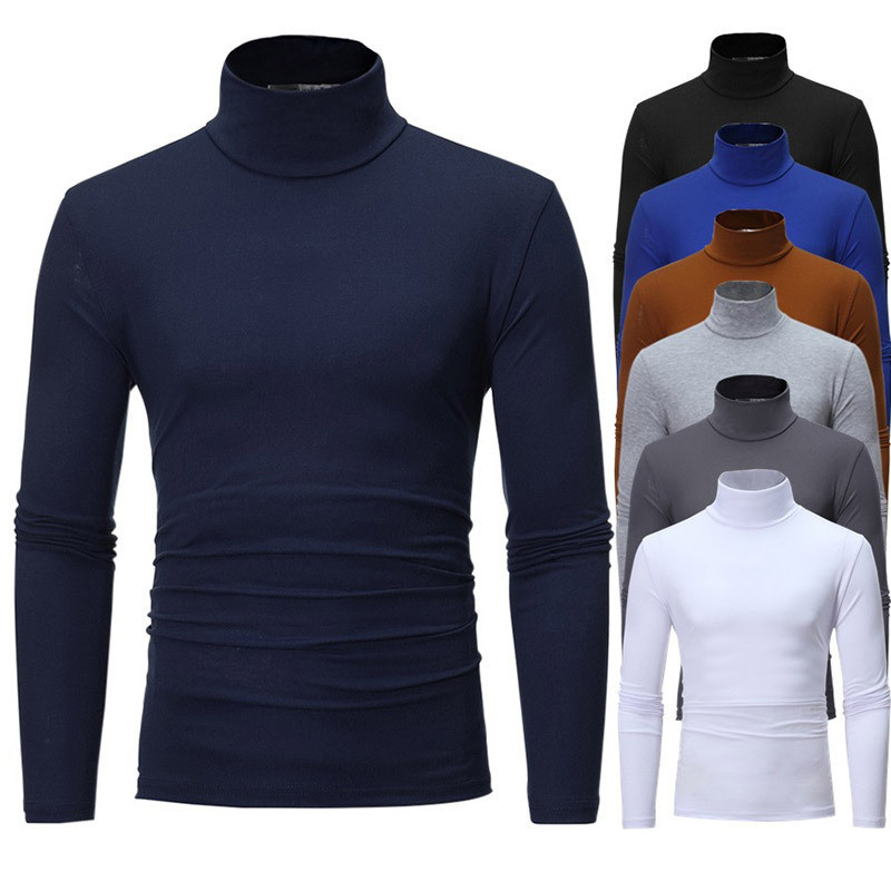 เสื้อยืดแขนยาว คอสูง แบบบาง สําหรับผู้ชาย