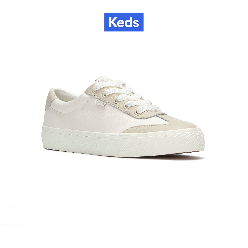 KEDS รองเท้าผ้าใบแบบผูกเชือก รุ่น JUMP KICK T-TOE LEATHER สีขาว/ สีโอ๊ตมีล ( KW-JKTOE-6-110 )
