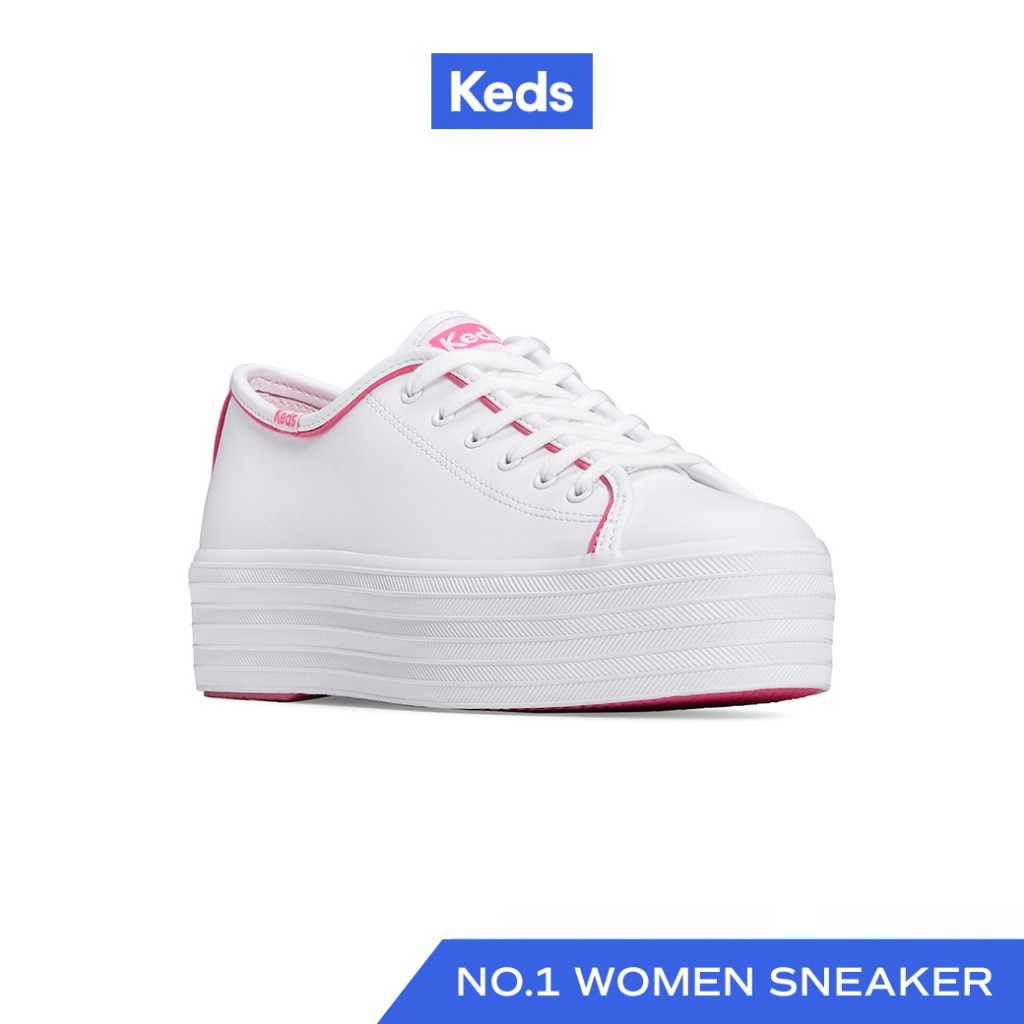 KEDS รองเท้าผ้าใบหนัง มีส้น รุ่น TRIPLE UP LEATHER สีขาว ( WH61626 )