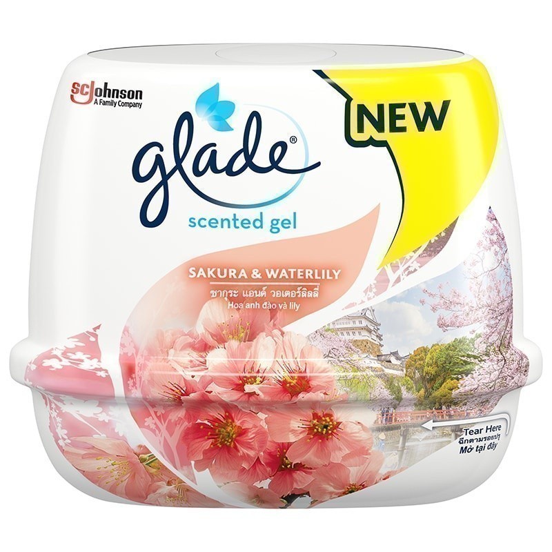 GLADE เกลดเซ็นท์เต็ดเจลผลิตภัณฑ์ปรับอากาศกลิ่นซากุระและวอเตอร์ลิลลี่ 180กรัม [8850175020479]