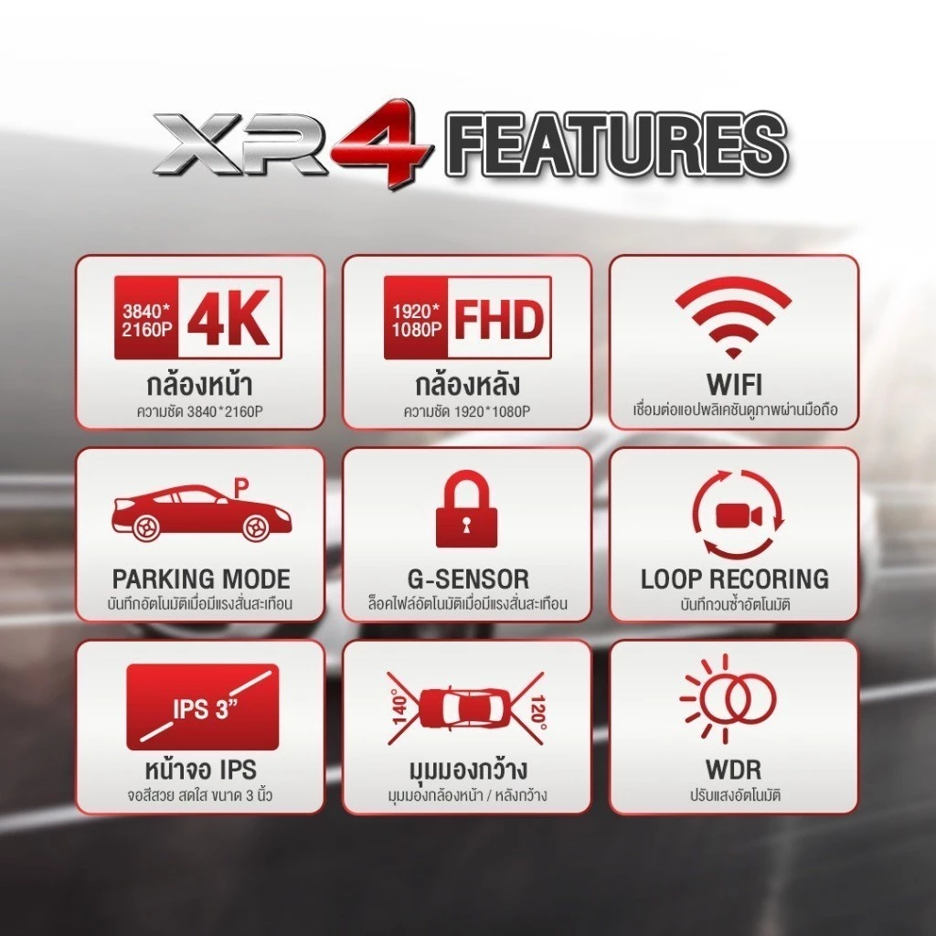 [4K] กล้องติดรถยนต์ ชัด4K ASTON XR-4 ชัดระดับ 4K WIFI กล้องรถหน้าหลัง กล้องหลังกันน้ำ อุปกรณ์ครบ ประกัน1ปี thumbnail 4
