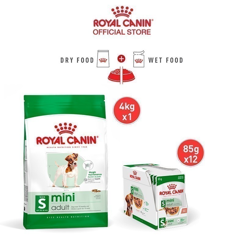 [เซตคู่สุดคุ้ม] Royal Canin Mini Adult 4kg+Royal Canin Mini Adult Pouch Gravy สุนัขโต พันธุ์เล็ก อายุ10เดือนขึ้นไป