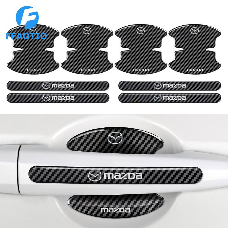 FFAOTIO กันรอยมือจับประตูรถยนต์ คาร์บอนไฟเบอร์ ฟิล์มกันรอยรถยนต์ สำหรับ Mazda 2 CX3 3 CX8 CX5