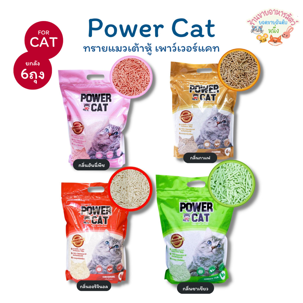 [ยกลัง6ถุง🔥] POWER CAT ทรายแมวเต้าหู้ ORGANIC จับก้อนแน่น ไร้ฝุ่นควบคุมกลิ่น ขนาด 6L