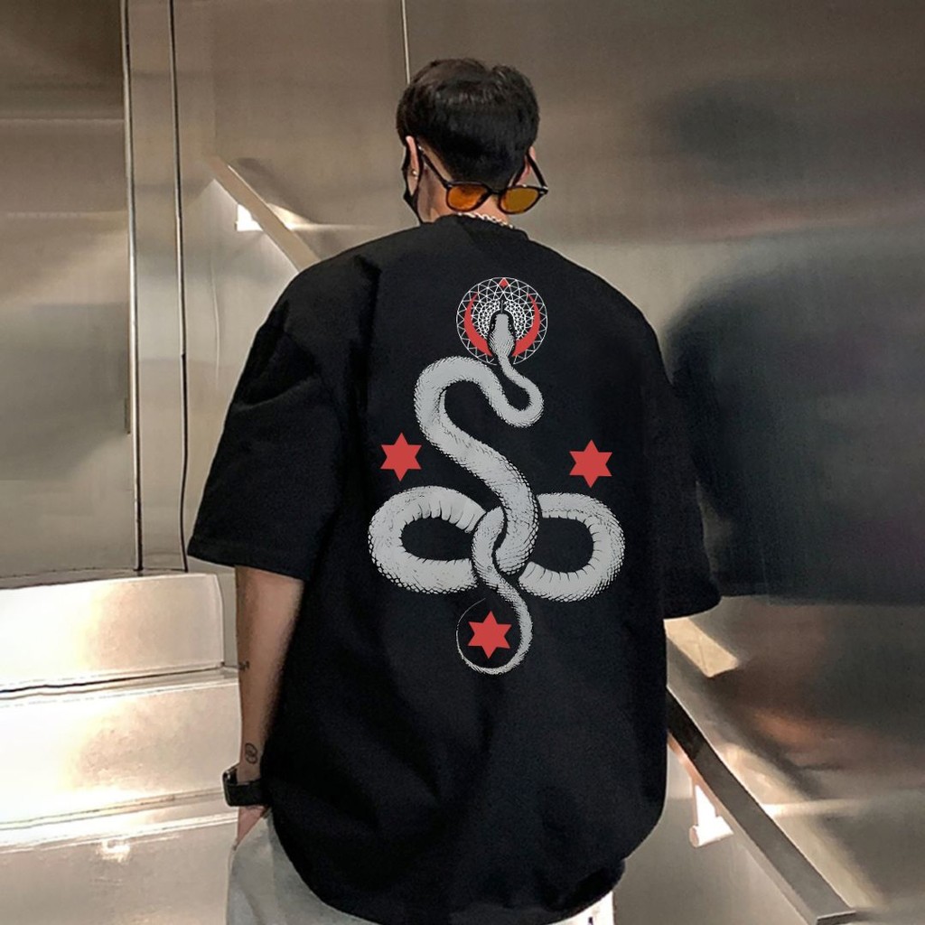 TeeTwoOne พญานาค พิมพ์ลาย Snake สไตล์อเมริกันวินเทจ คอกลม เสื้อยืด oversize ผู้ชายและผู้หญิง S-4XL