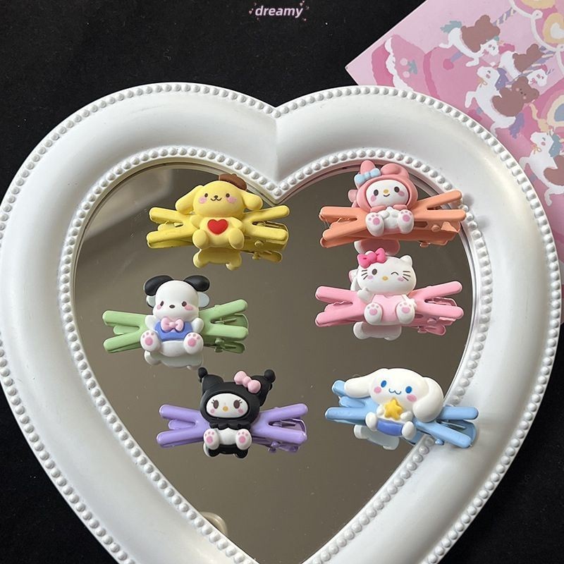 Dreamycute X Word กิ๊บติดผมนั่ง Cinnamoroll สุนัข Kuromi การ์ตูนนักเรียนสาว Bangs คลิปด้านข้าง