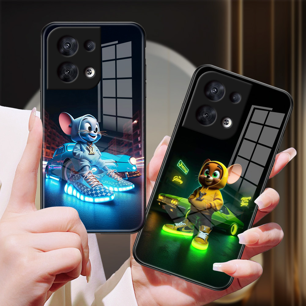 หนูเรืองแสง เคส กระจก OPPO reno 8 7z 8z 7 pro 7 6z 5 5z 5f 6 4F 3 2Z 2F Realme V13 C35 7 pro h3f2092