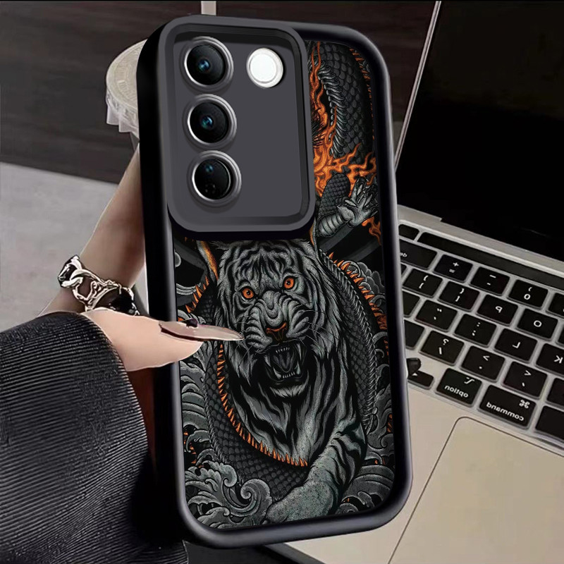 เคสสำหรับ VIVO V27 5G VIVO V27 Pro 5G S16 Pro 5G เคสโทรศัพท์ซิลิโคนฝาครอบป้องกันลายมังกรและเสือ – โปรปัง