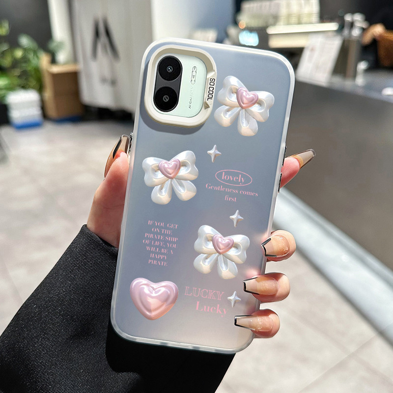 เคสสำหรับ Xiaomi Redmi A1 A2 เคสป้องกันเคสมือถือโปร่งแสงรูปโบว์ของเด็กผู้หญิงเคสแข็ง