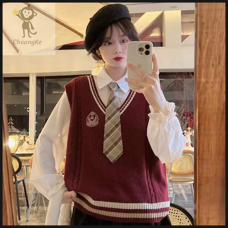 🔥เสื้อไหมพรมแขนสั้น School Style เสื้อกั๊กไหมพรมเกาหลี vest🔥