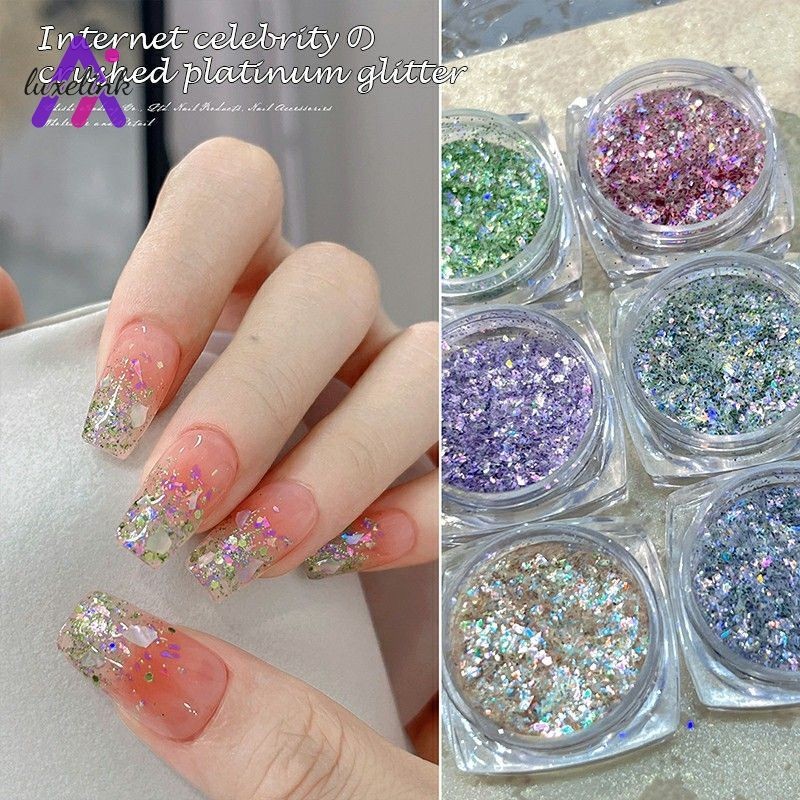 luxelinkAurora สีสัน Glitter Nail Art อุปกรณ์เสริม Ultra-thin Shiny Glitter