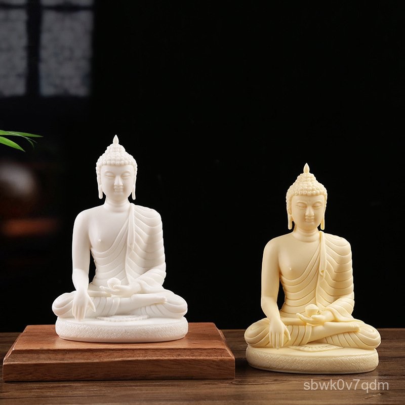 ของตกแต่งเซรามิก《สีขาวน้ำมันหมู พระพุทธรูปศากยมุนี》เครื่องประดับในครัวเรือนที่อุทิศให้กับพระพุทธรูป 