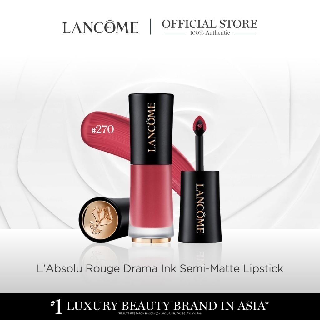 LANCOME L'ABSOLU ROUGE DRAMA INK SEMI-MATTE LIPSTICK ลังโคม ลิปจิ้มจุ่มเนื้อกึ่งแมท ติดทน เบาสบายริมฝีปากตลอดวัน