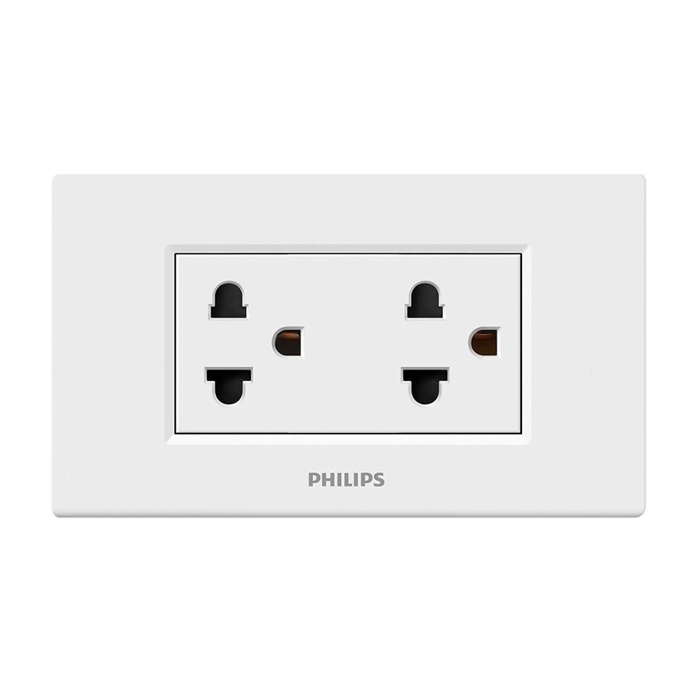 PHILIPS ชุดเต้ารับคู่ 3 ขากลม LEAF สีขาว