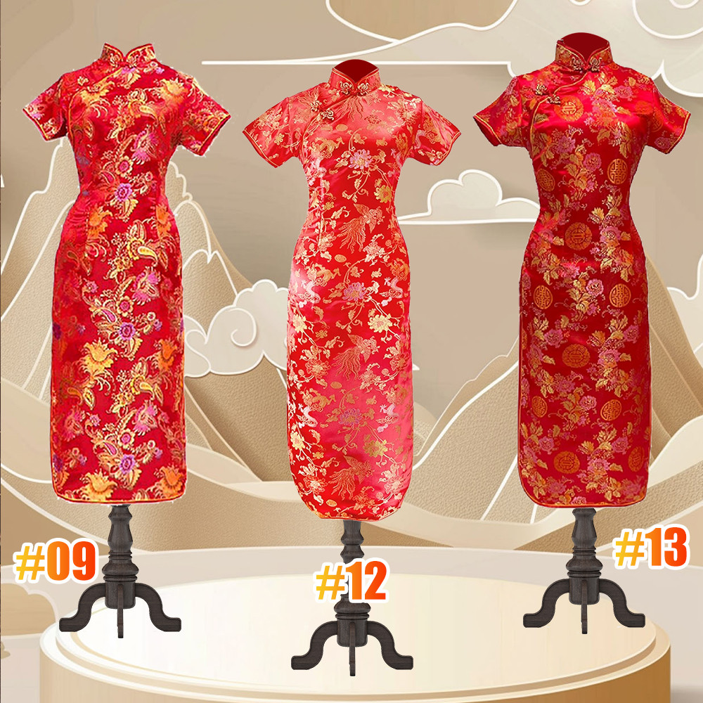 กี่เพ้ายาว Qipao 2026 ชุดกี่เพ้าตรุษจีน ชุดยาวหญิงผู้ใหญ่ เสื้อกี่เพ้า สีแดง คอจีน มีซิปข้าง ตรุษจีน - รูปที่ 5