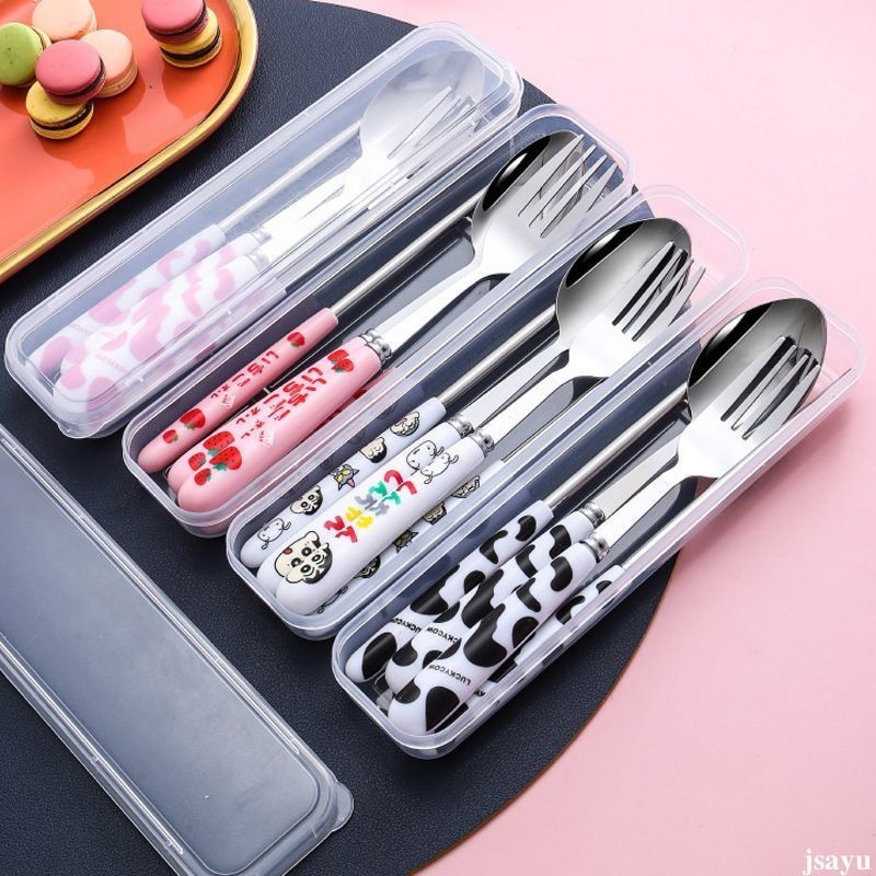 ฟอง 3ชิ้น ช้อนสแตนเลส,การ์ตูนแบบพกพาเครยอนชินจังชุดช้อนส้อม,ของขวัญเรียบง่ายบนโต๊ะอาหาร