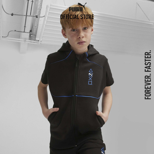 PUMA KIDS - เสื้อฮู้ดแขนกุดเด็กโต PUMA x PLAYSTATION สีดำ 62486701