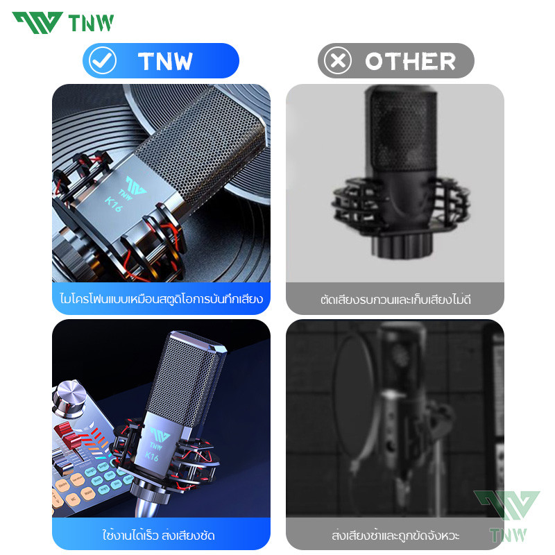 TNW USB Microphone ไมโครโฟนคอนเดนเซอร์ K16 Condenser ไมค์โครโฟน ไมค์เกมส์มิ่ง Supercardioid Streaming Microphone