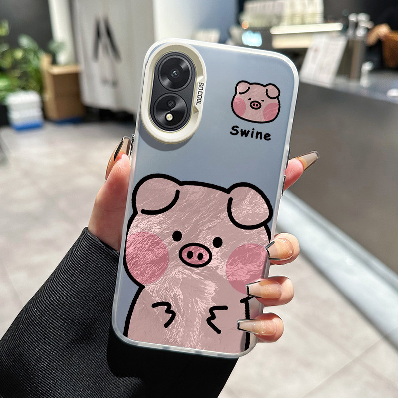 เคสสำหรับ OPPO A18 A38 A31 2020 A8 เคสโทรศัพท์สุกรสีชมพูน่ารักสำหรับผู้หญิงกรณีป้องกันซิลิโคน