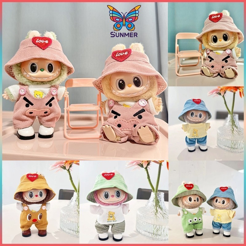 เสื้อผ้าตุ๊กตา Labubu เดรส กางเกงหลัง เสื้อยืด รองเท้าสําหรับ 15~17cm Labubu รวมตุ๊กตานั่ง