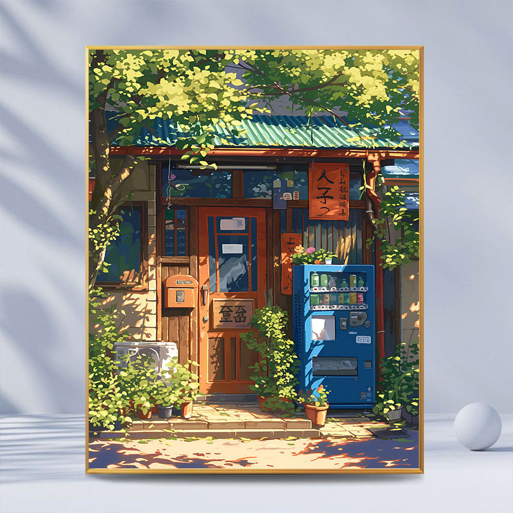 ชุดระบายสีตามตัวเลข ACANDY, ร้านเล็กๆใต้ต้นไม้, กรอบ 20x30 ซม., ภาพวาดดิจิตอล DIY, สีตามหมายเลข Cozy Street Art, ฉากผ่อนคลายวาดด้วยมือ, ตกแต่งบ้าน, Uniqu